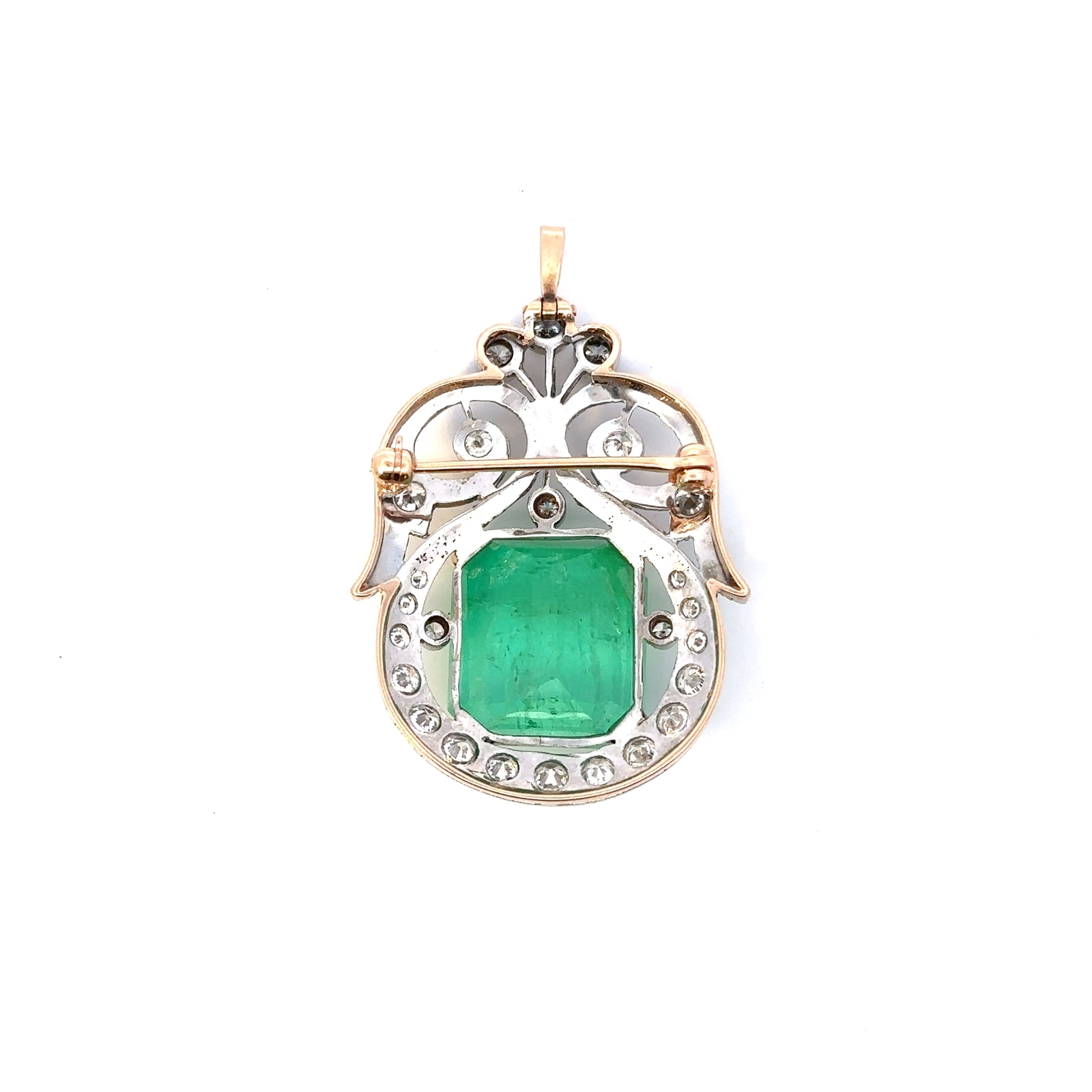 GIA Certified Emerald Diamond Brooch/Pendant Set in 14KT White Yellow Gold G006