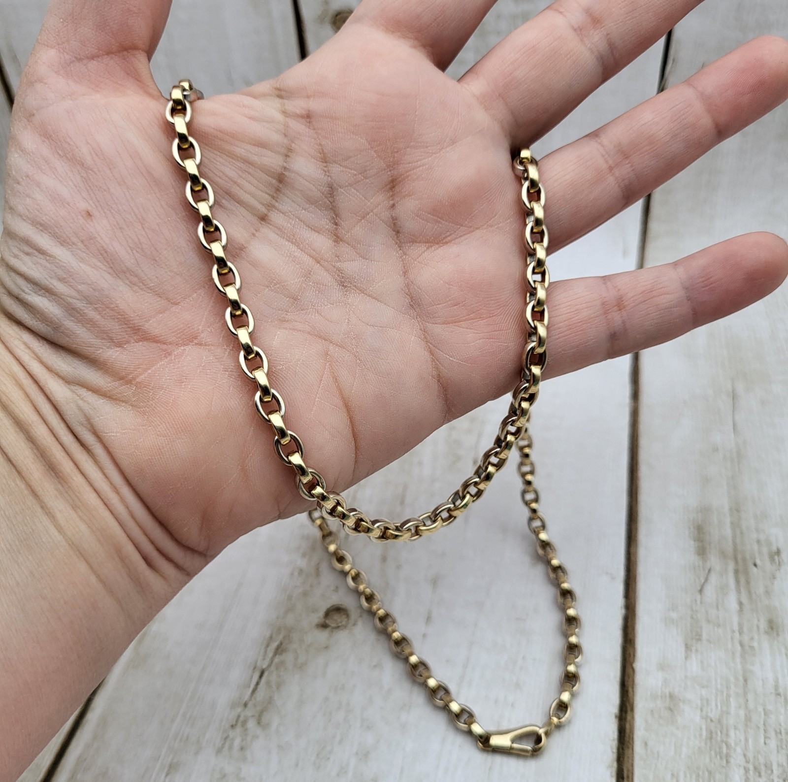 Heavy! Solid 14K 2 Tone Gold 24″ Fancy Link Chain Necklace 63.1 Grams Rolo Cable