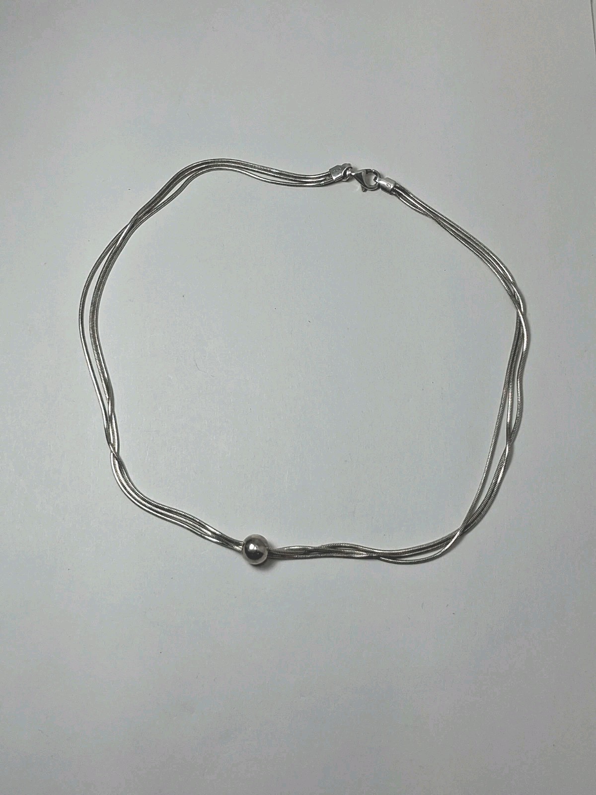 Silver Tone 3 Strand Necklace Marked 925