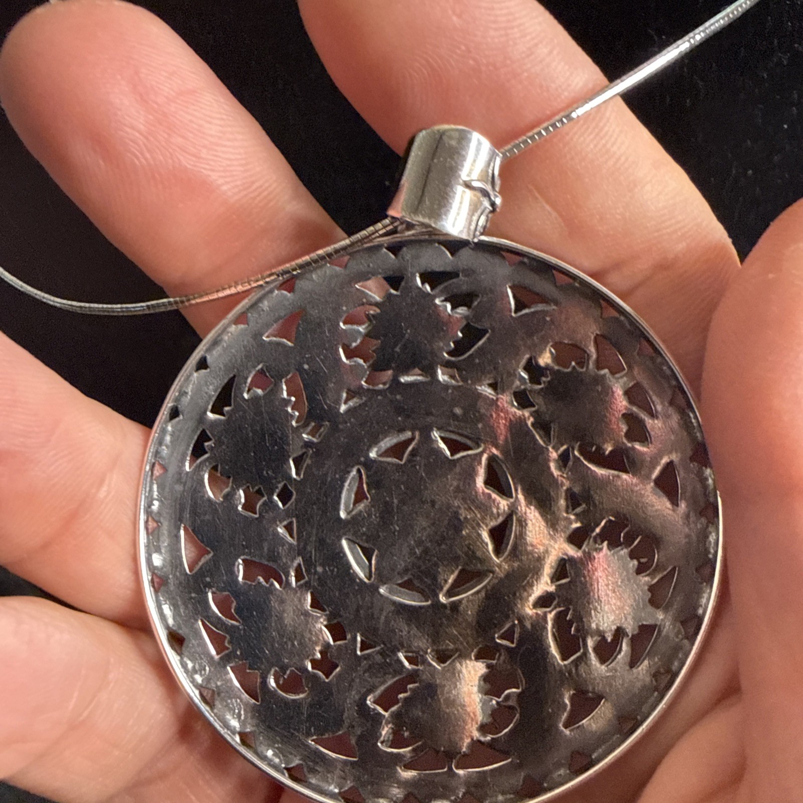 DP Oxidized Sterling Silver Large Circular Pendant Enhancer Necklace India 18”