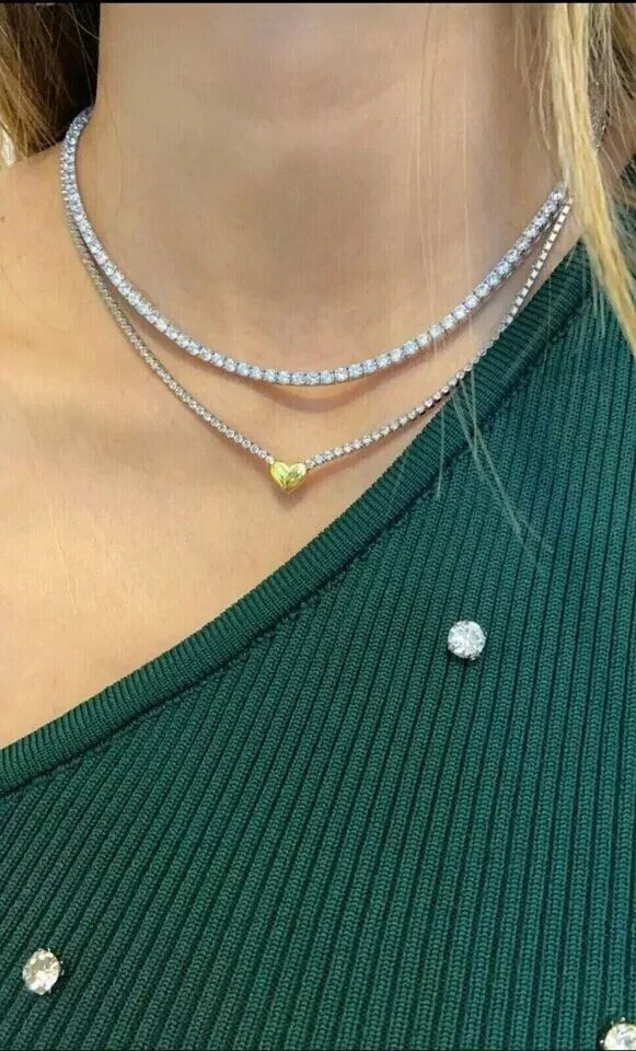 10 Ct Round Lab Created Diamond Tennis Choker Necklace 14k White Gold Plated 16″