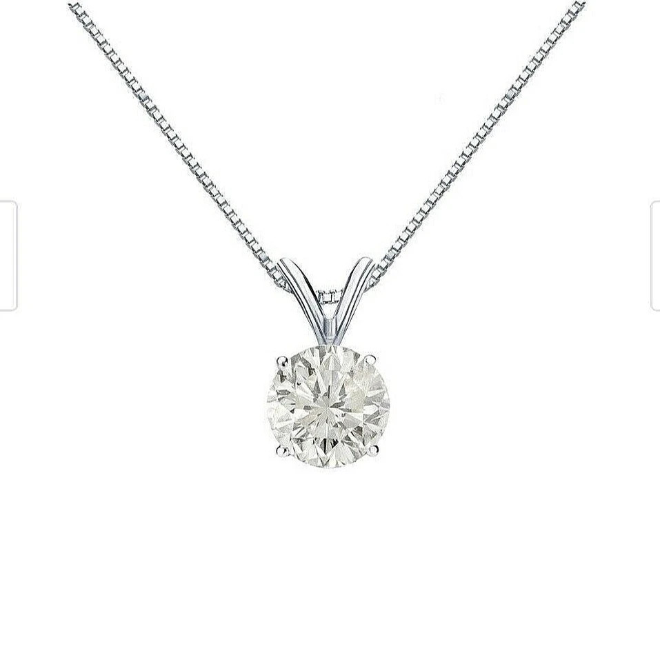 2 Ct Round Cut GRA Real Moissanite Solitaire Pendant 14k White Gold 18″ Necklace