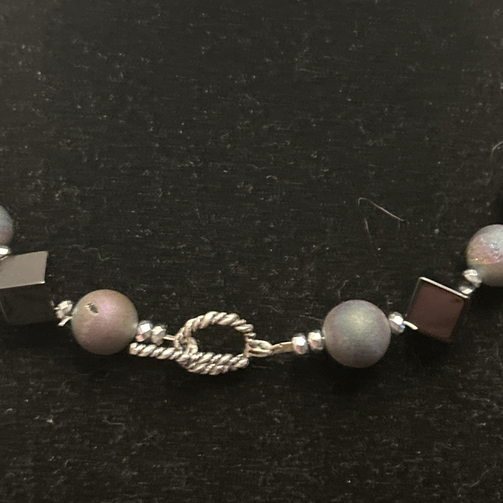 Sterling silver black Onyx purple Quartz Hemiatite Beaded 18” Toggle Necklace