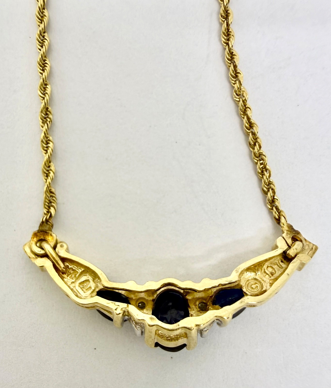 Sapphire & Diamond Necklace 14k Yellow Gold w/Card Appraisal – 17.5- 18″