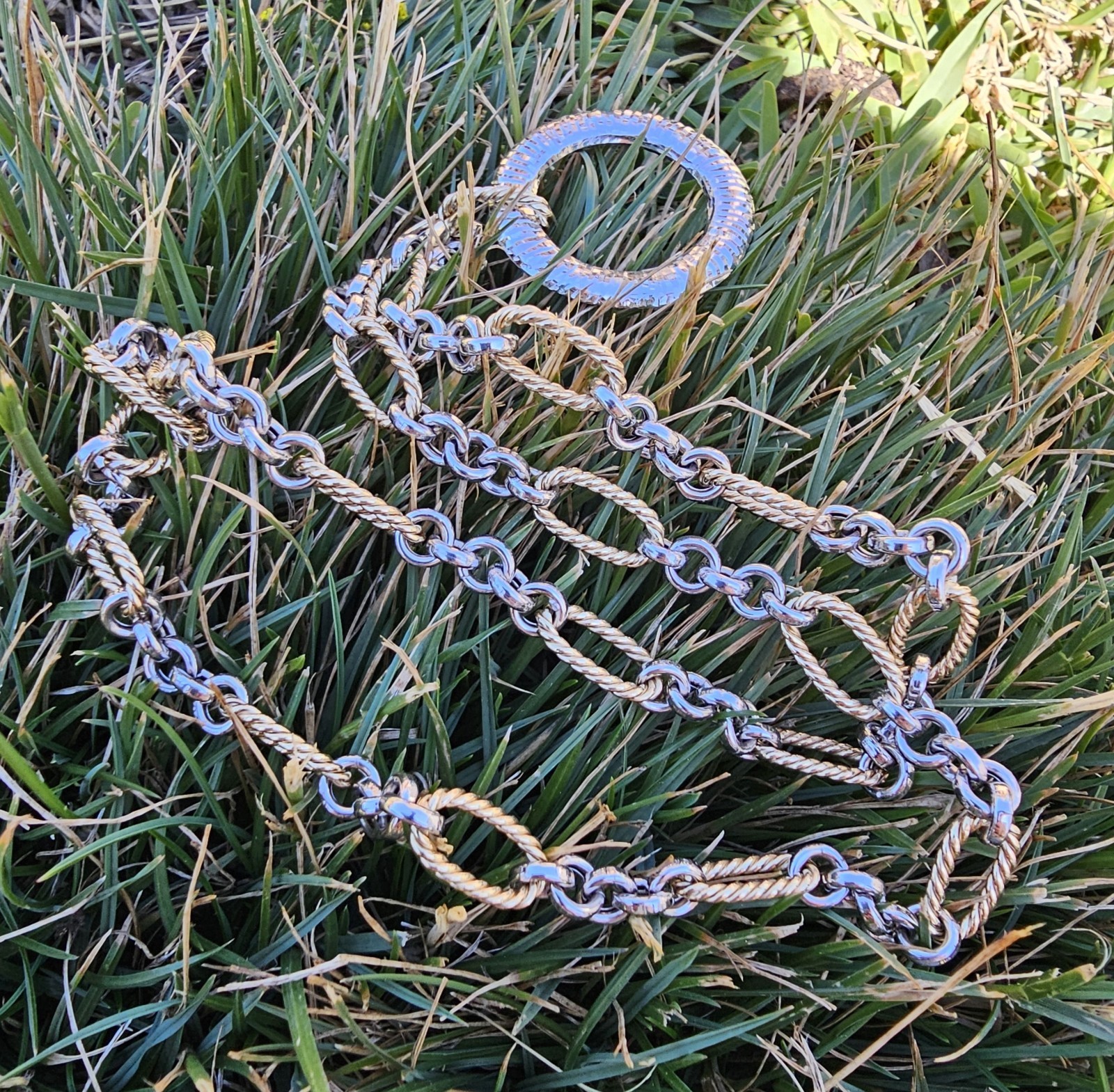 14k Solid Yellow & White Gold Chain Necklace Adjustable Up To 21.5″ ITALY 15.7gr
