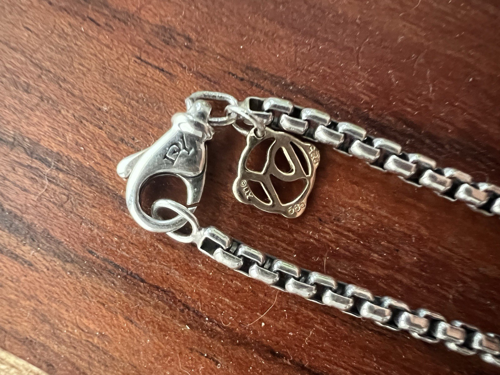 David Yurman Sterling Silver 2.7mm 16” Box Chain Necklace 14k Gold Hangtag