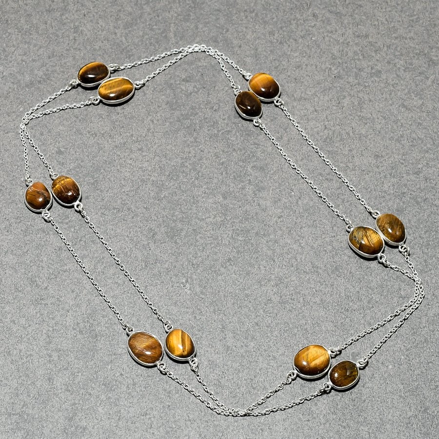 Tiger’s Eye 925 Sterling Silver Gemstone Gift Jewelry Chain Necklace 36″ CH 3332