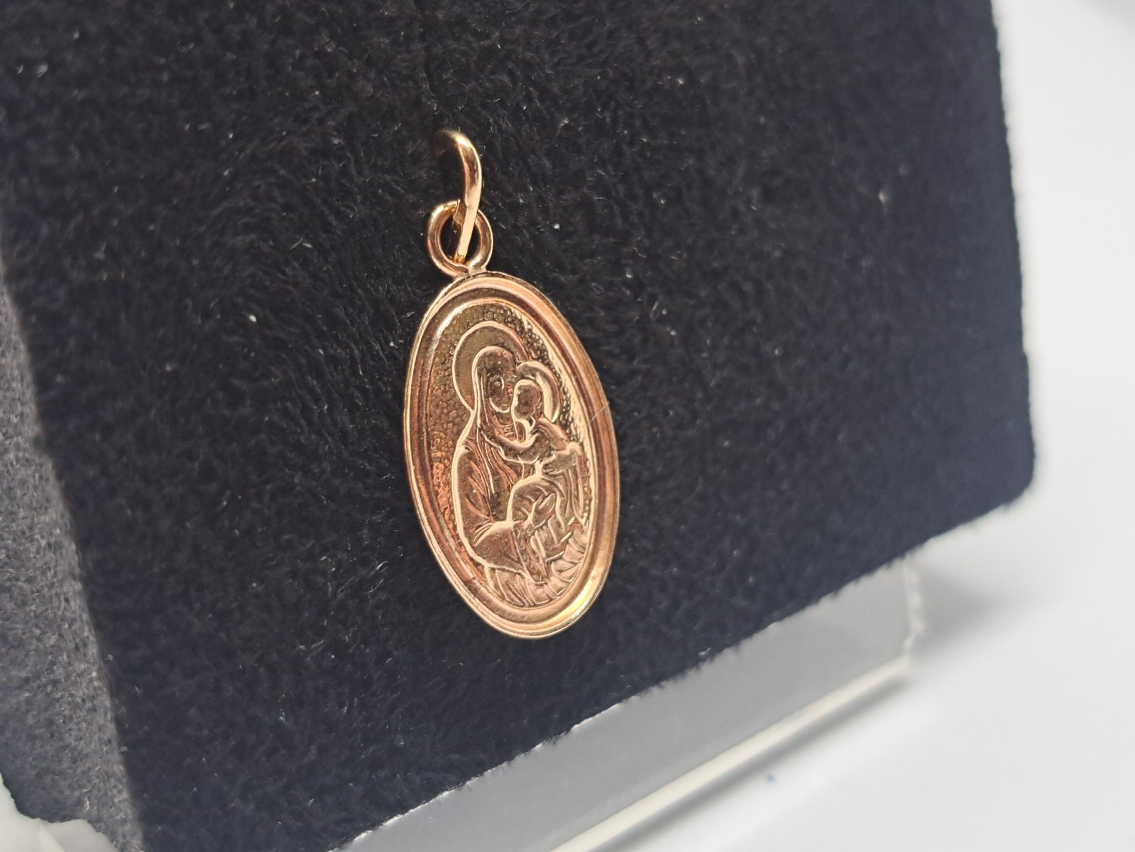 Golden Amulet Icon Mother of God of Vladimir 585 Gold Ukraine ZKYU 1.09 grams