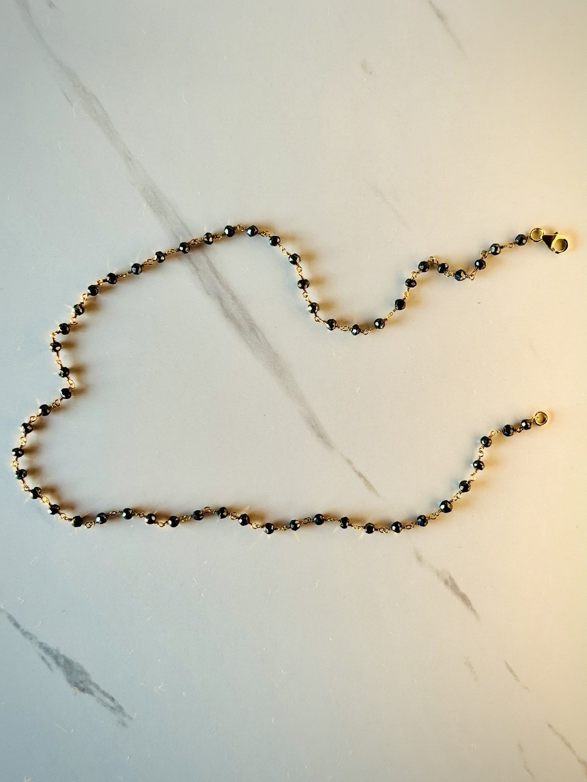 Yellow Gold Plated Sterling Silver Genuine 3mm Black Onyx Gemstone 20.5 Necklace