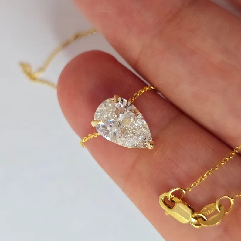 3 Ct Pear White Moissanite 14K Yellow Gold Plated Women Fancy Pendant