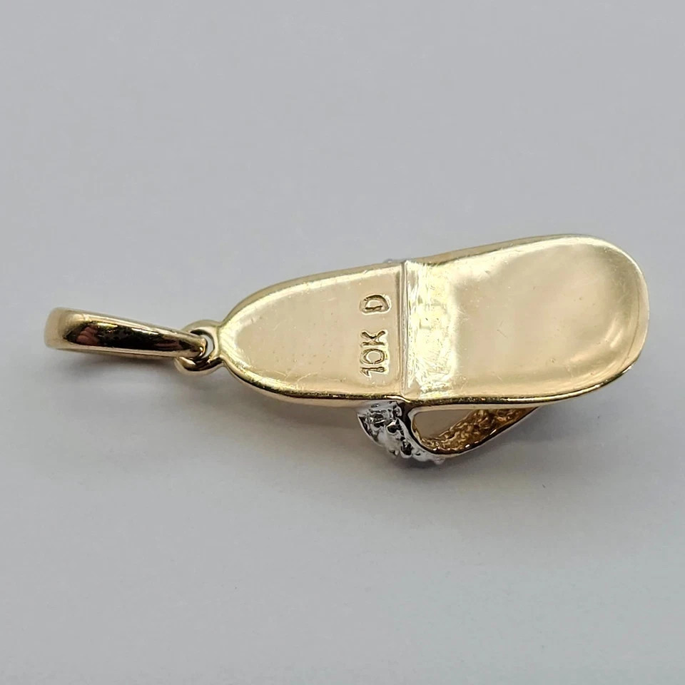 Solid 10K Yellow & White Gold Diamond Accent Flip Flop Shoe Pendant Charm .79g