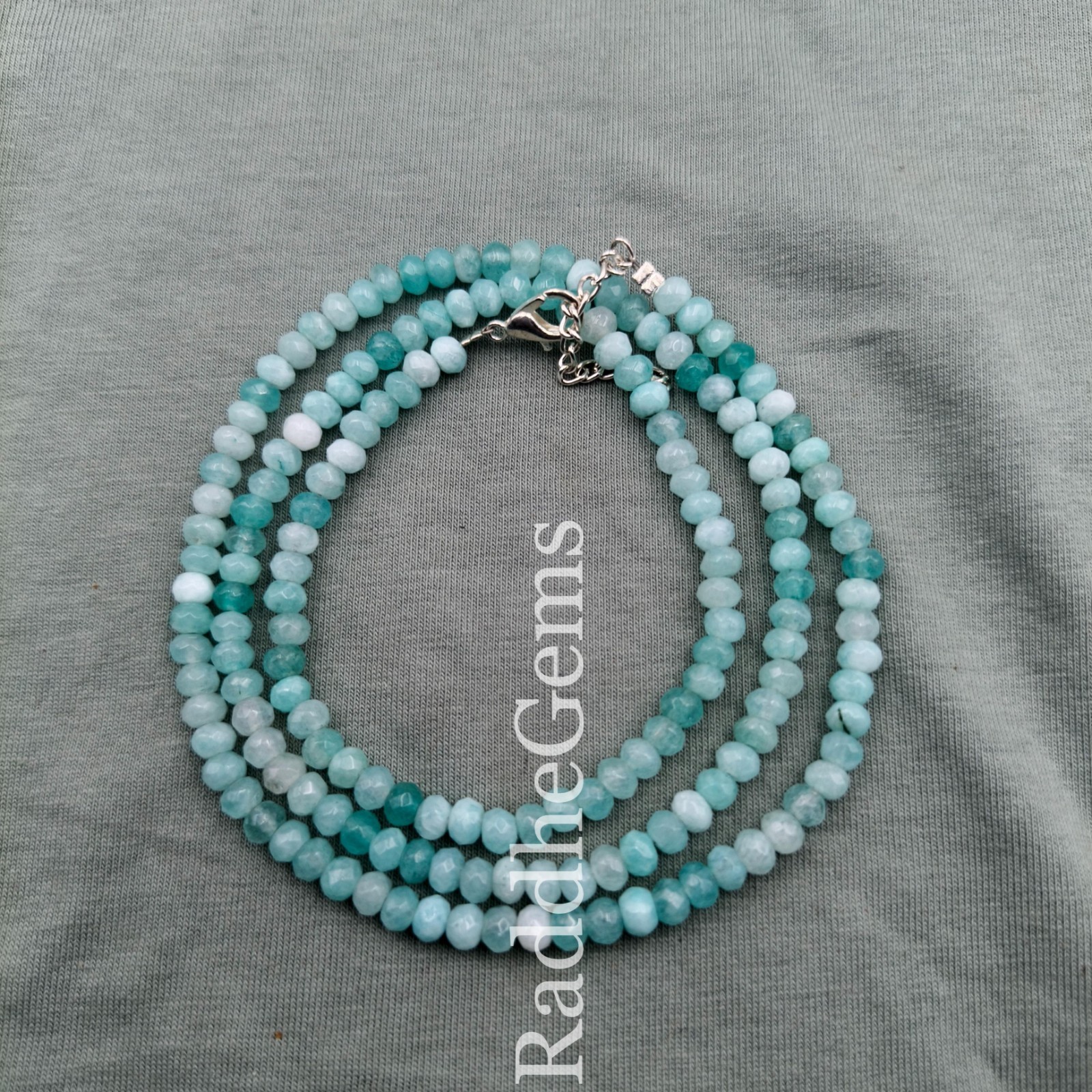 Amazonite 4mm Faceted Rondelle Necklace, Dainty Blue Green Gemstone Necklace, Mi