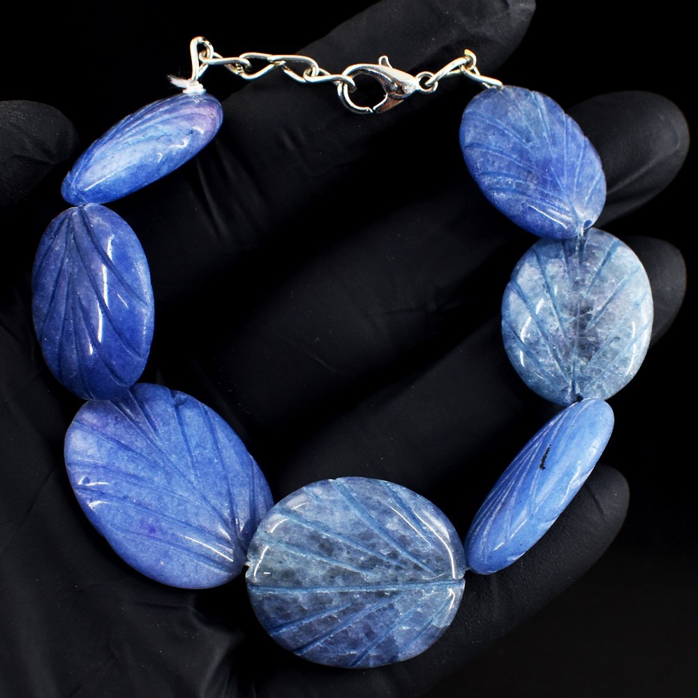 Oval Shape Carved 167.00 Cts Blue Sapphire Beaded Wonderful Bracelet VK 09 E702
