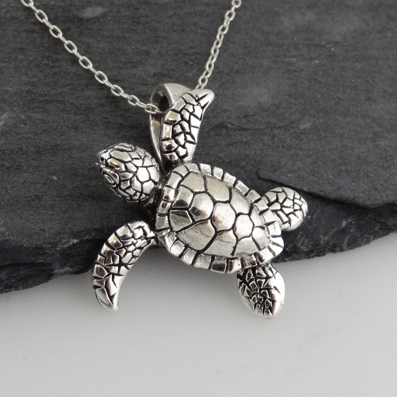 Baby Sea Turtle Necklace – 925 Sterling Silver – 3D Pendant Marine Turtles