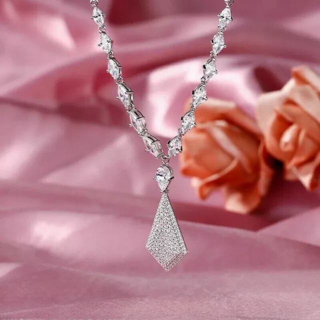 22CT Round Lab Created Stone Beauty Art Deco Tennis Women’s Necklace 18″inch