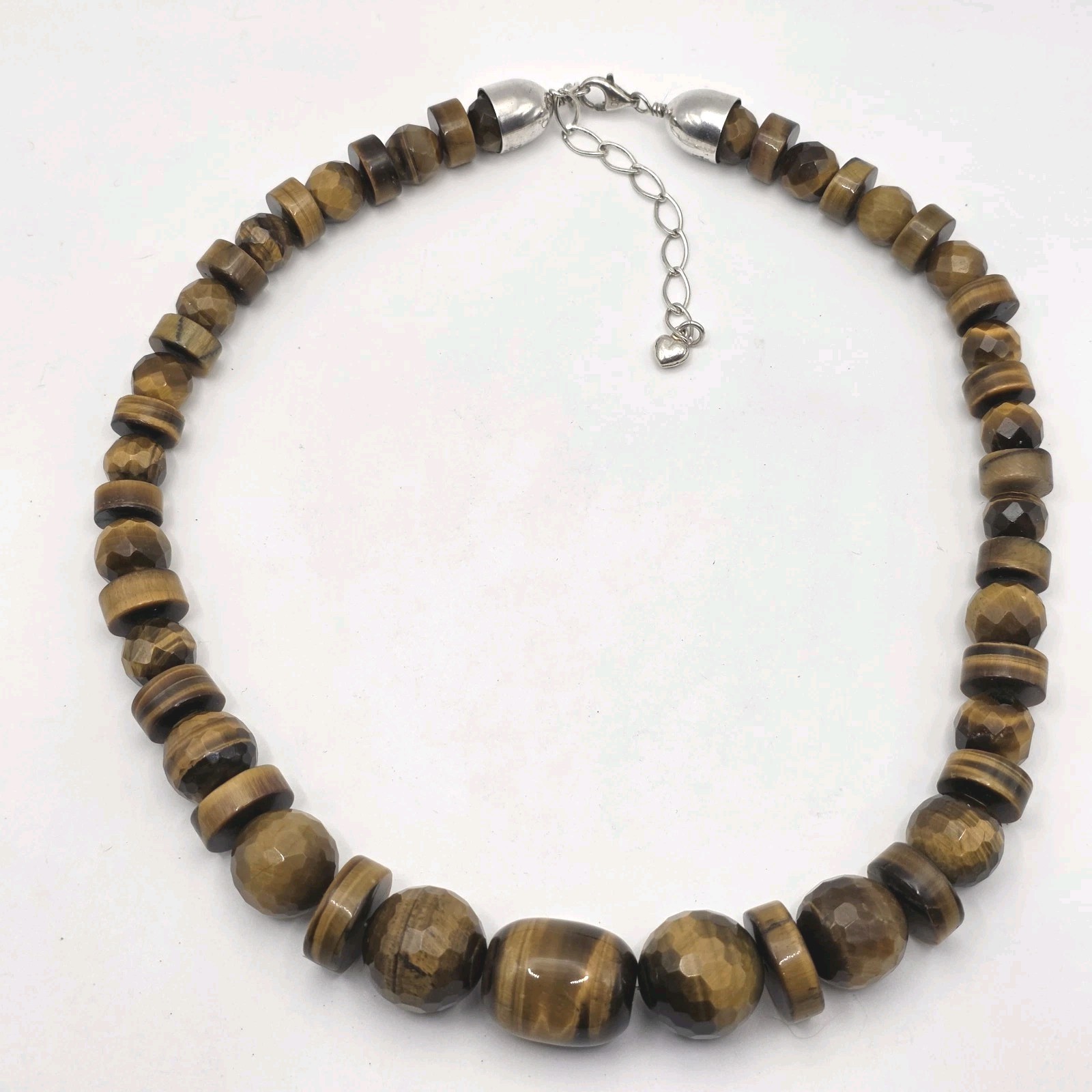 Beautiful DRT Graduated Faceted Tiger’s Eye Sterling Silver 925 Necklace