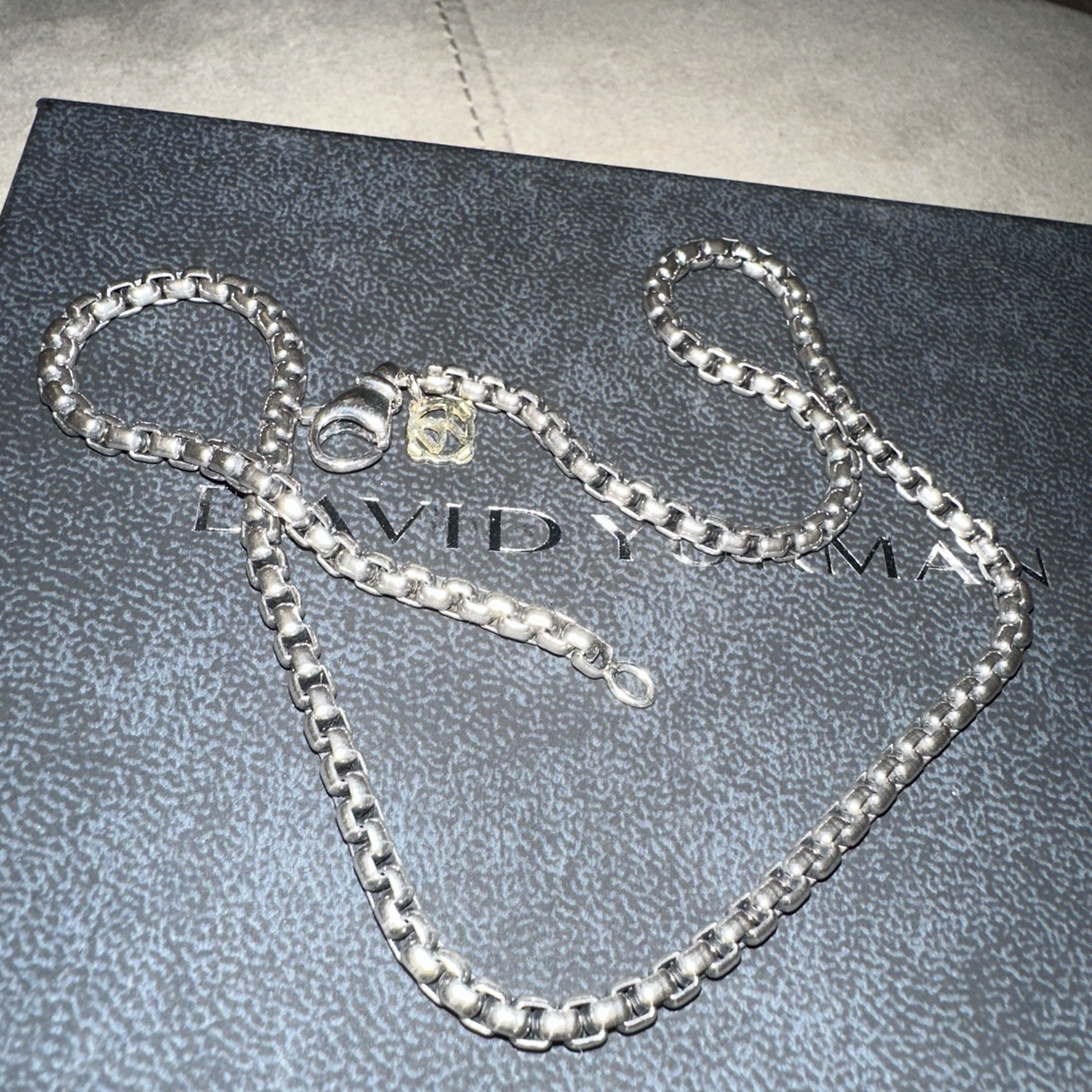 Authentic D.Yurman Sterling Silver 3.6mm Box Chain 16″ In Neck. w/ 14k Gold Tag