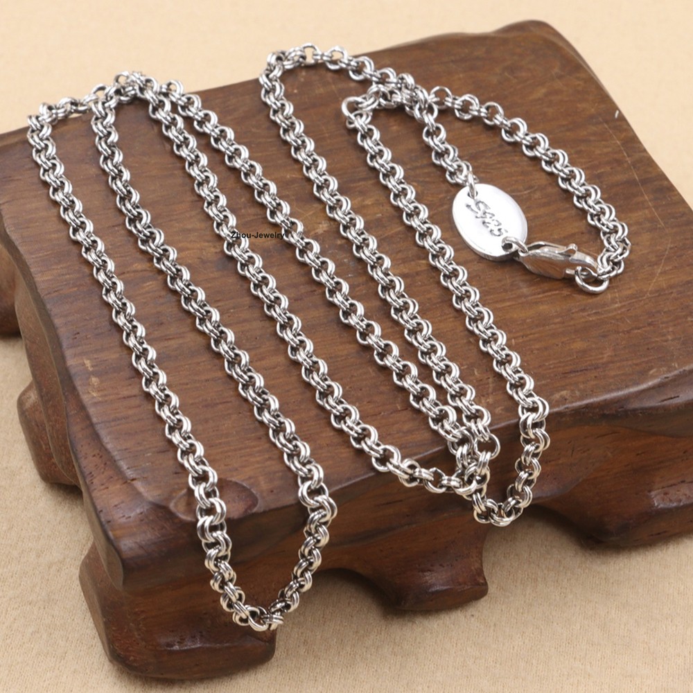 Real 925 Sterling Silver Double Hoop Chain Necklace Ideal for All Occasions