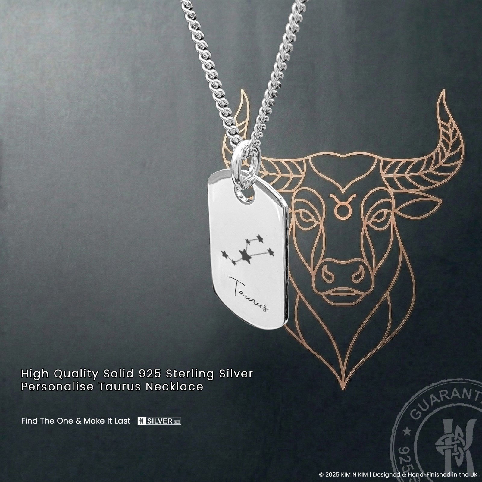 Taurus Necklace for Him – Personalised Sterling Silver Gift for April & May