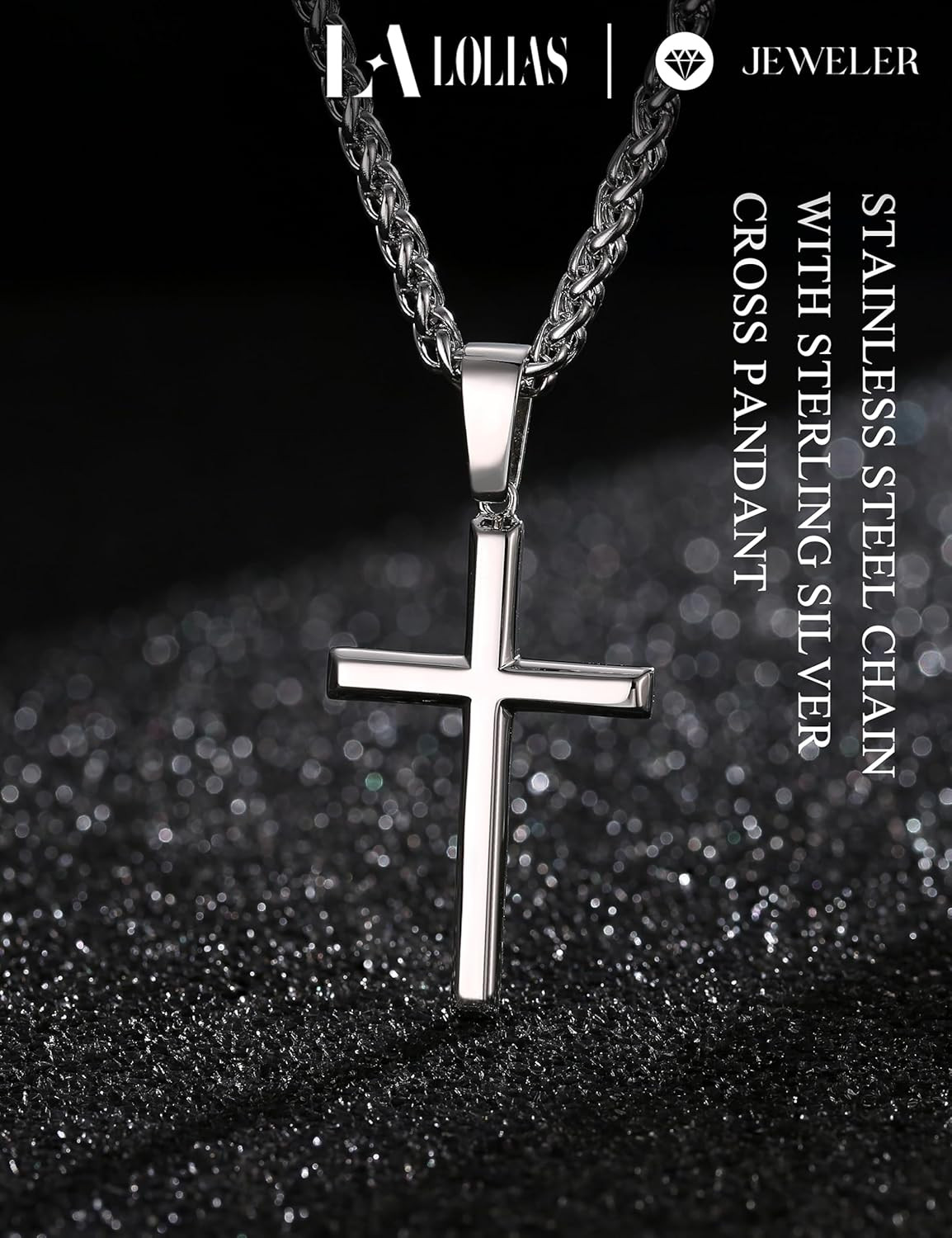 Sterling Silver Cross Necklace with Removable Pendant and Wheat Chain, 16-30