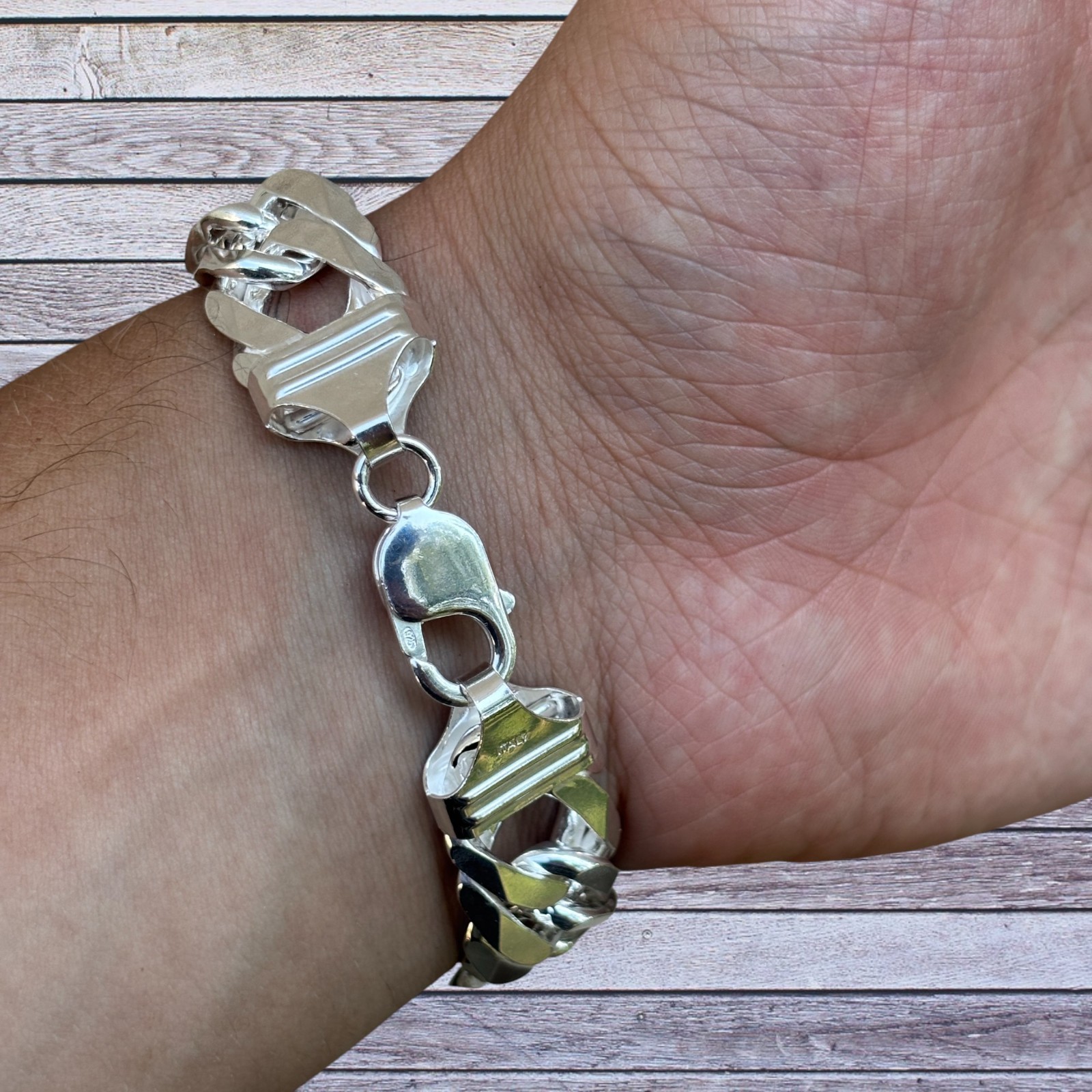 16mm Double Curb Link Bracelet – Real Solid 925 Sterling Silver MADE IN ITALY