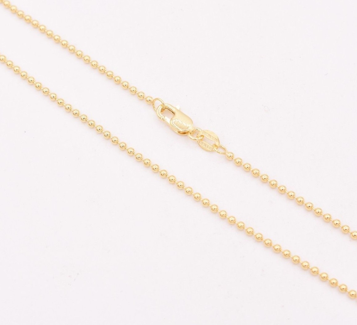 1.5mm Round All Shiny Plain Bead Ball Chain Necklace Real Solid 14K Yellow Gold