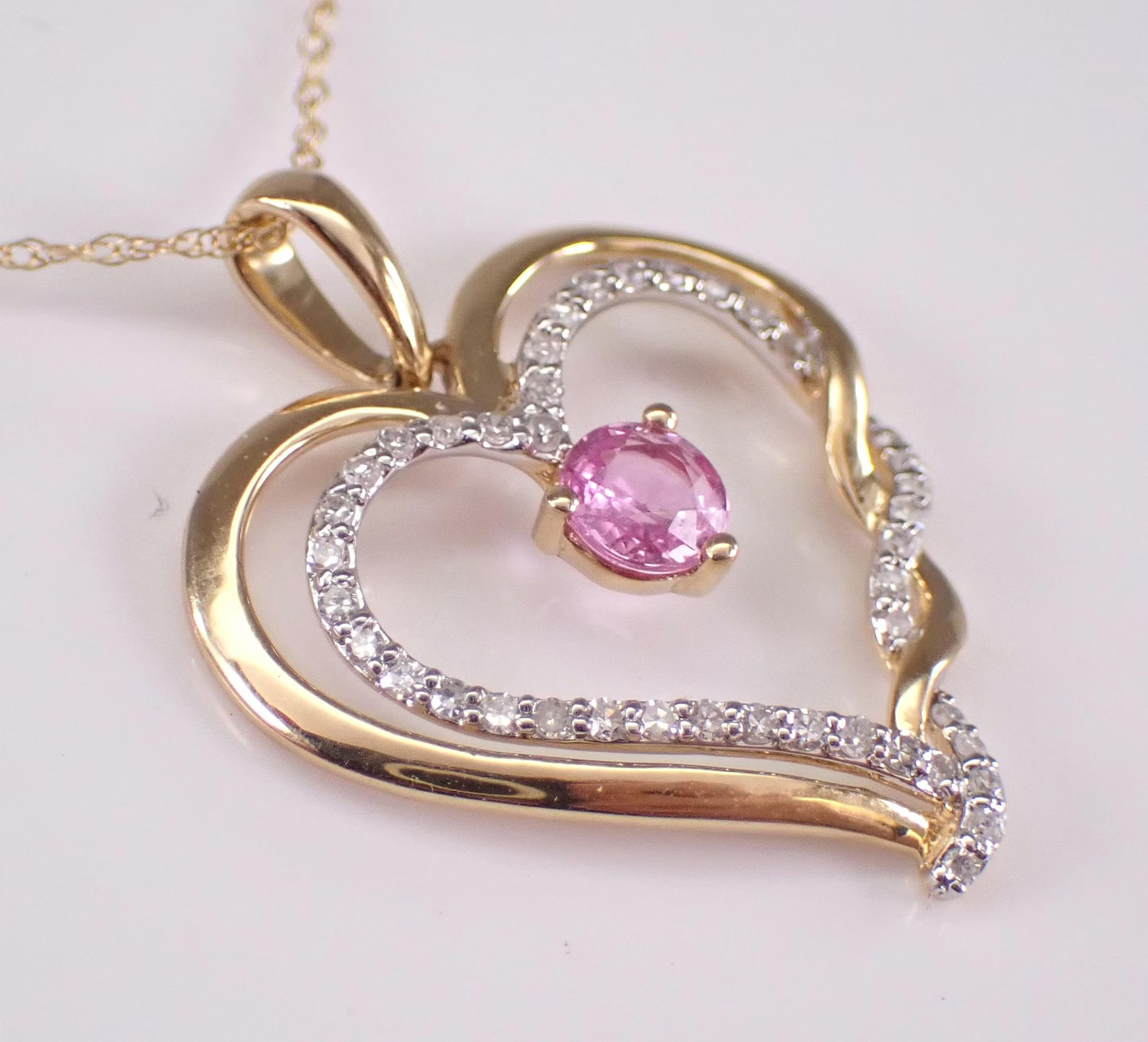 1.40 Ct Lab Created Sapphire & Moissanite Heart Pendant Womens 14K Gold Plated