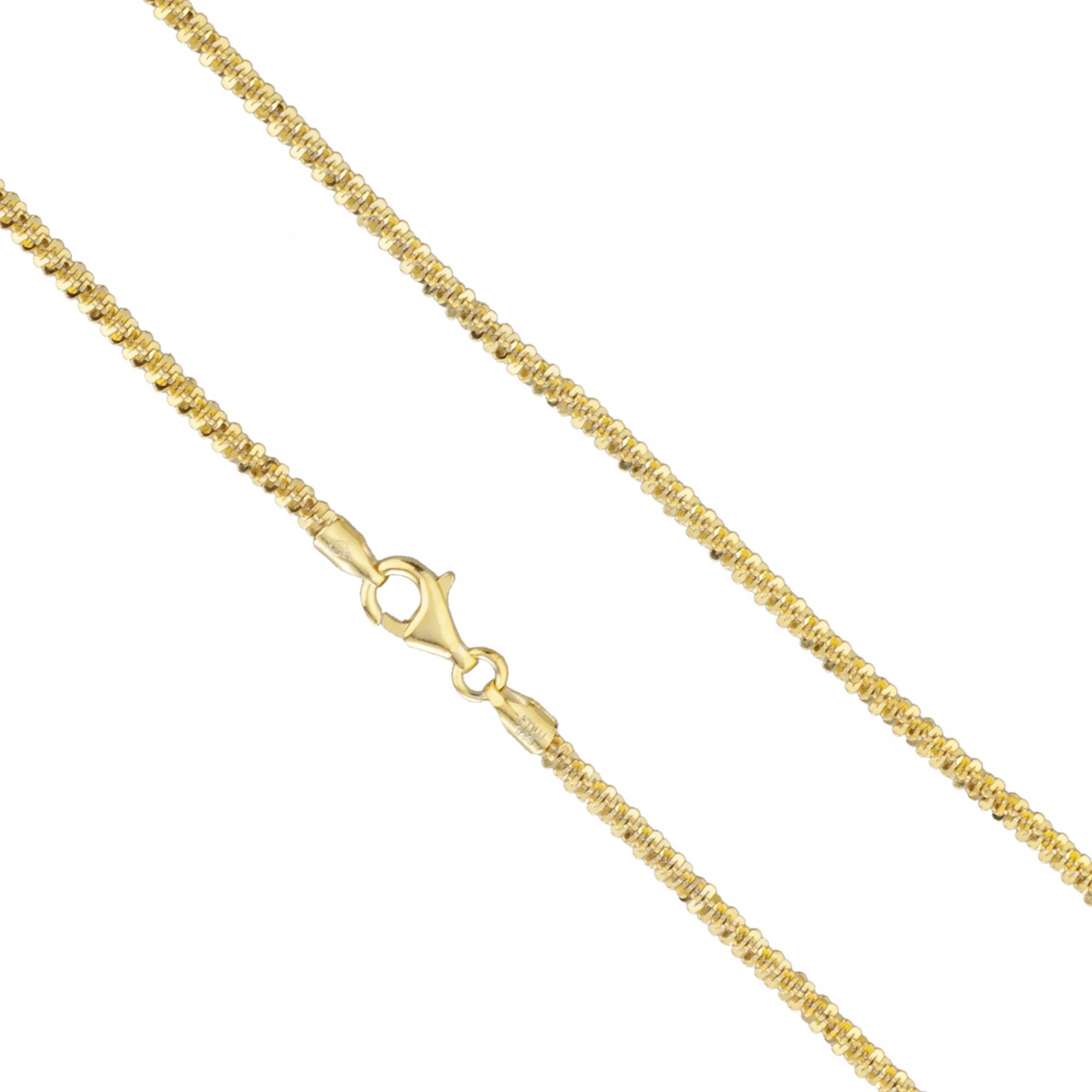 14k Gold Plated Over 925 Sterling Silver 3mm Twisted Rock Sparkle Chain Italy