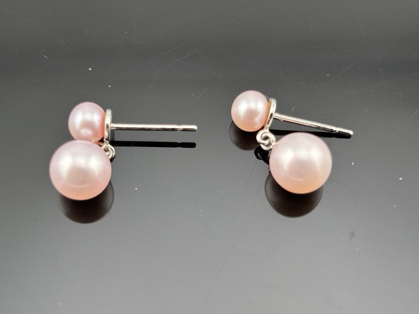 Danbury Mint Sterling Silver Pink Pearl Necklace Bracelet & Stud Dangle Earrings