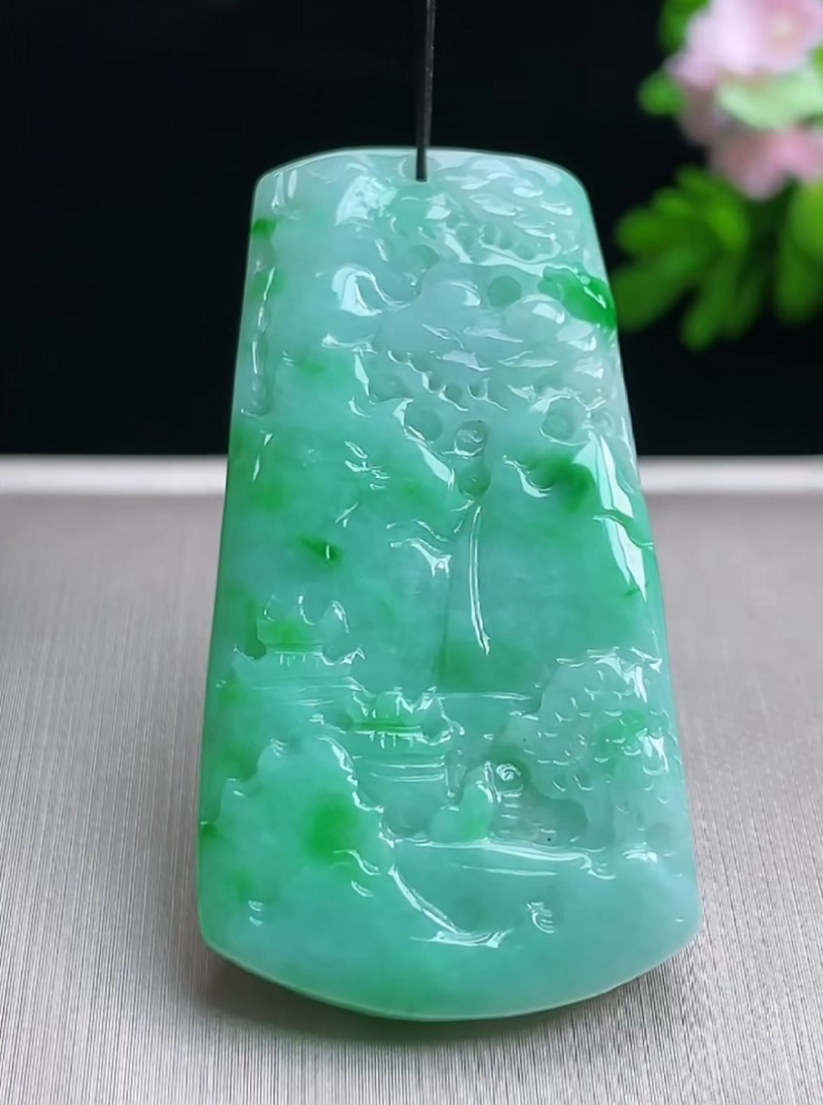 Untreated Myanmar Burma Green Jade Grade A Jadeite Landscape Painting 0628