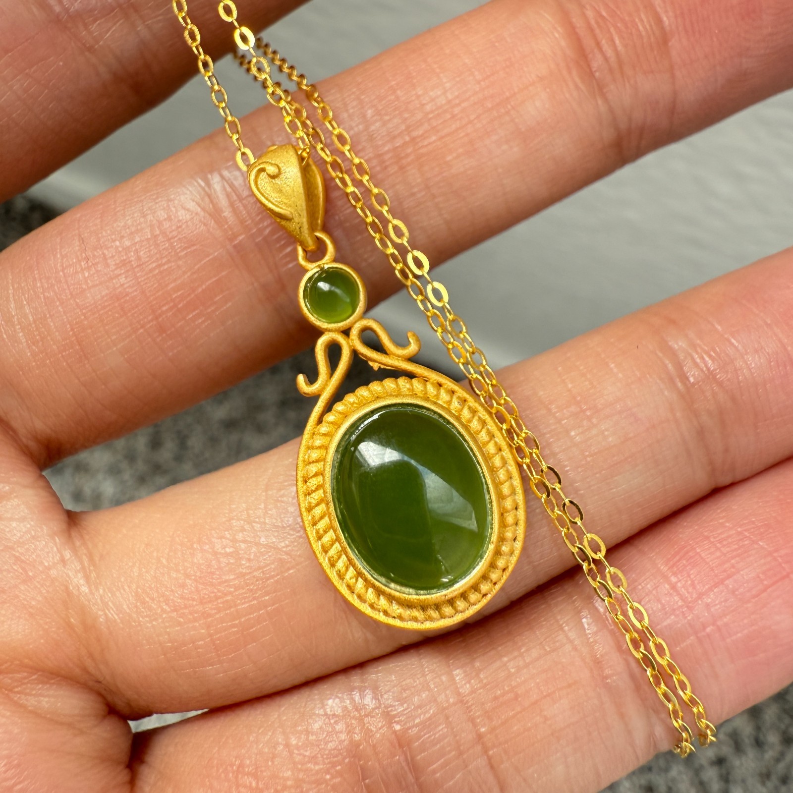 925 Sterling Silver Necklace 11x9mm Natural Emerald Exotic 14K Gold Plated Chain