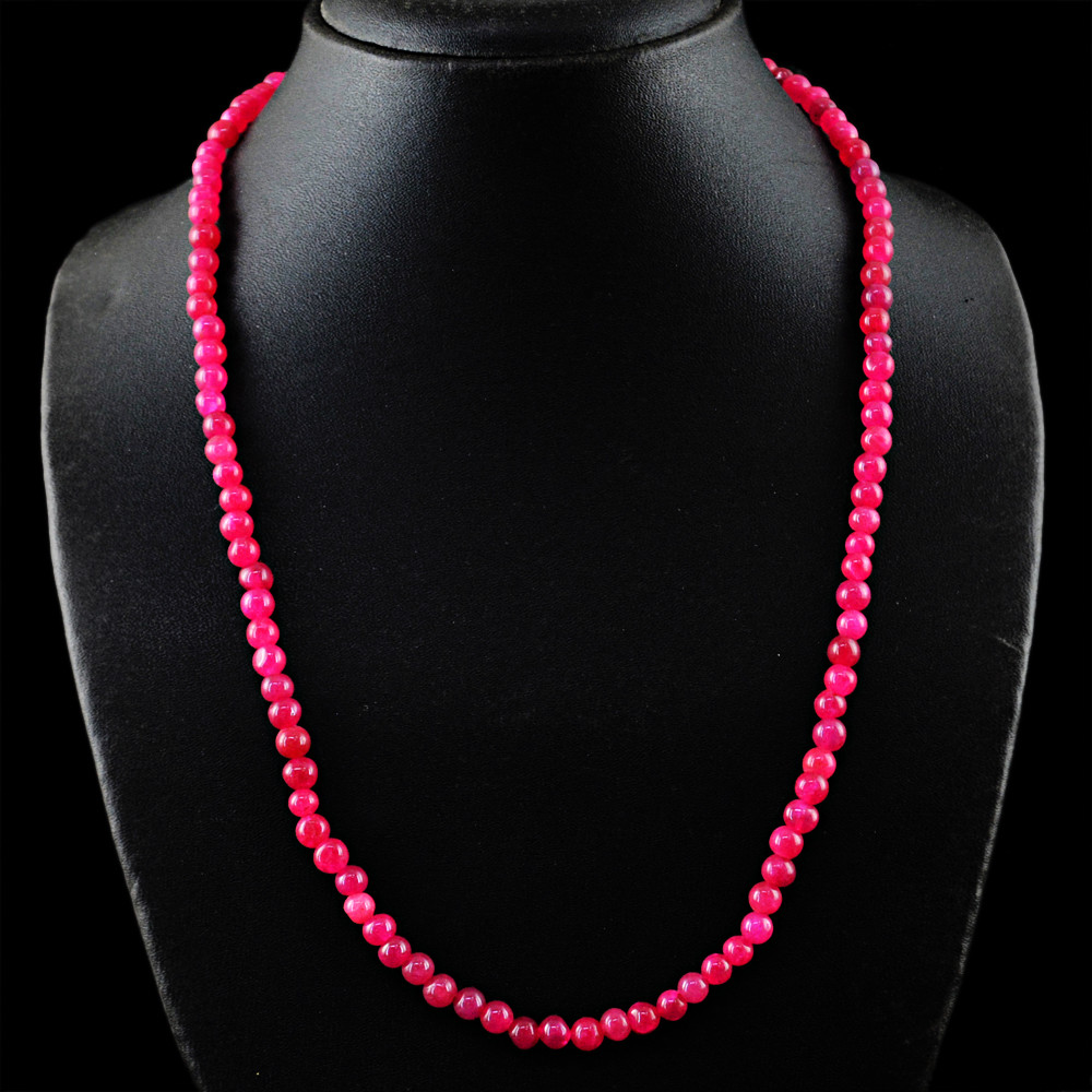 120.50 Cts Earth Mined ENHANCED Ruby Round Beads Handmade Necklace