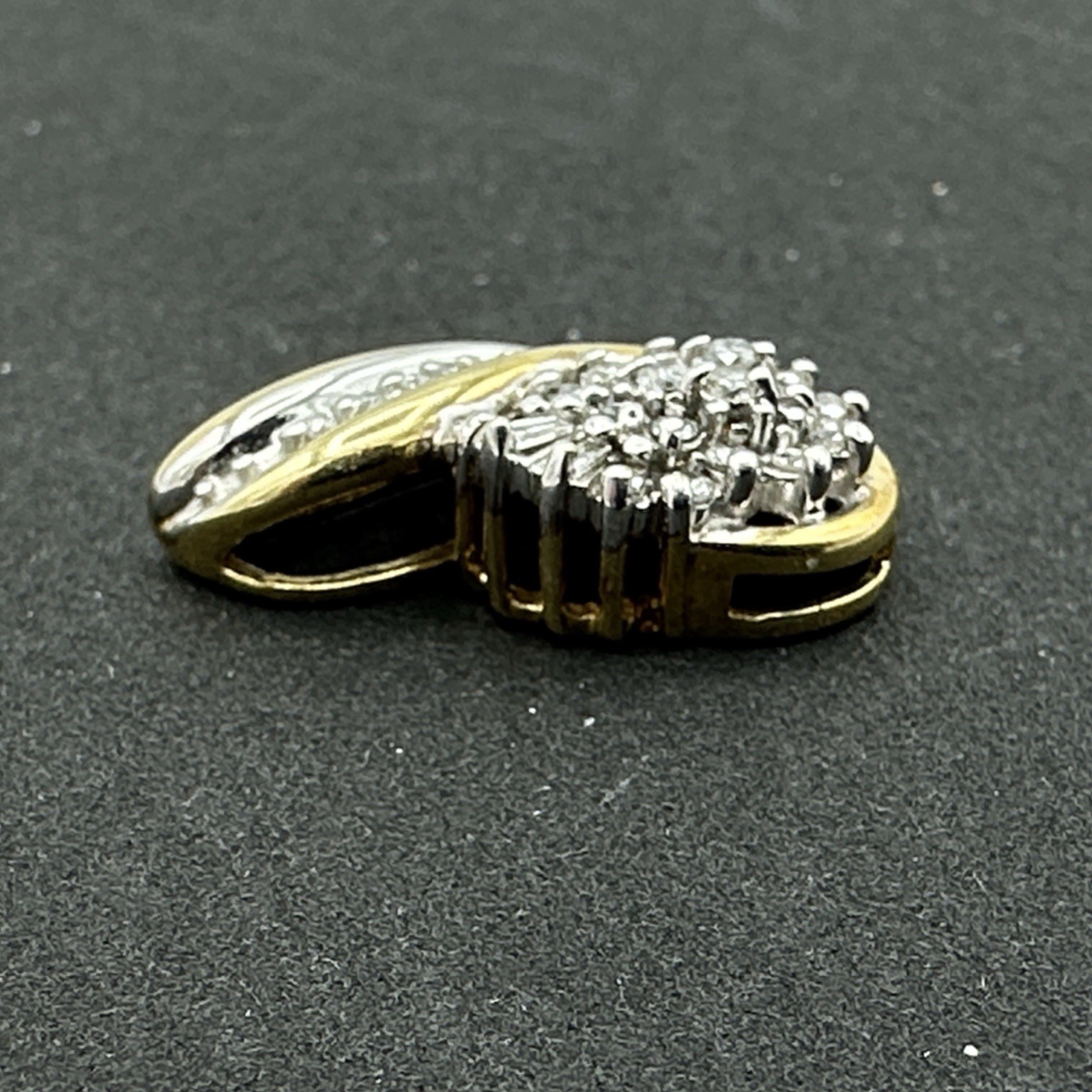 10K diamond cluster pendant – yellow & white gold slide classic elegant 2.6g