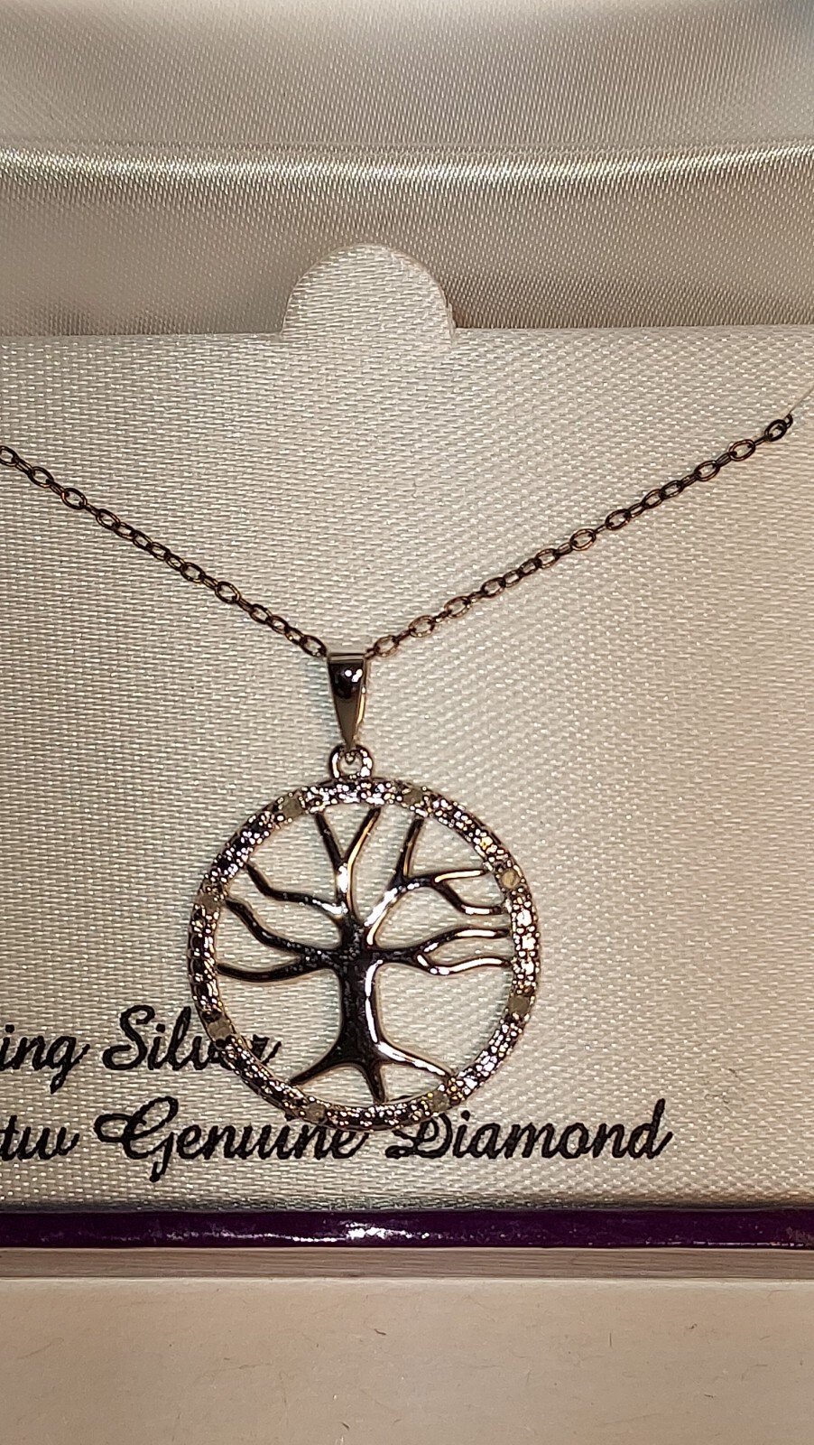 New~**TREE OF LIFE 1/10 CTW DIAMOND PENDANT**~Sterling Silver ~18″ CHAIN~Box
