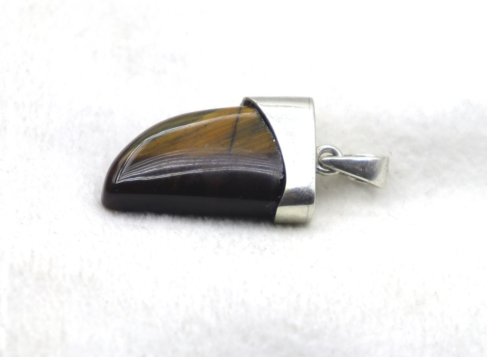 925 Sterling Silver Natural Tiger Eye Brown Color Gemstone 1.3 Inch Pendant
