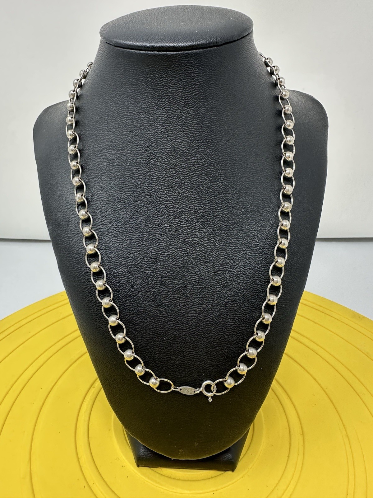 Sterling Silver Milor Rolo Bead & Circle Chain Choker Necklace Modern 20g 19 In