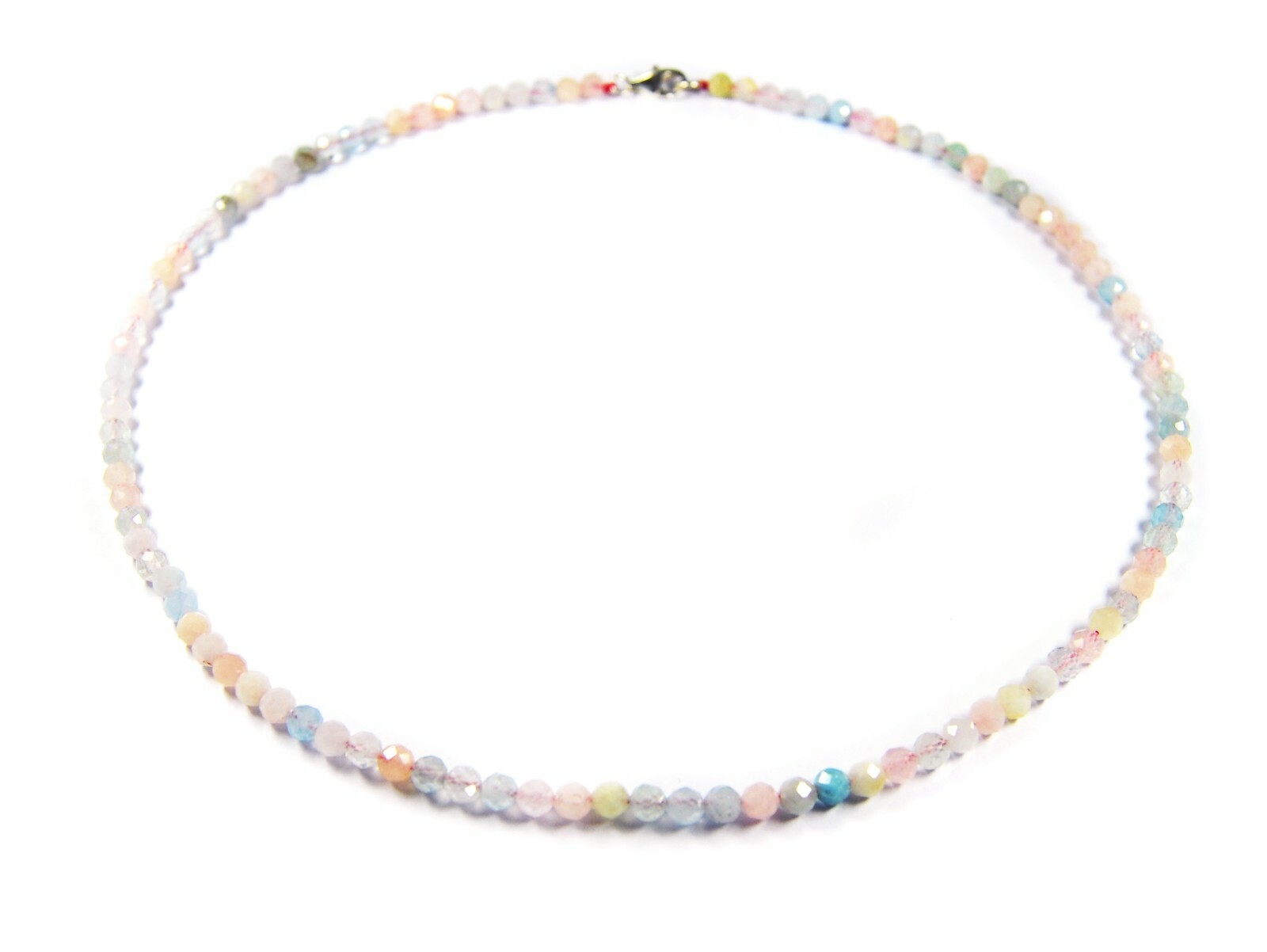 Morganite Faceted Ball Shape Necklace Ø-3mm 925 Silver Clasp