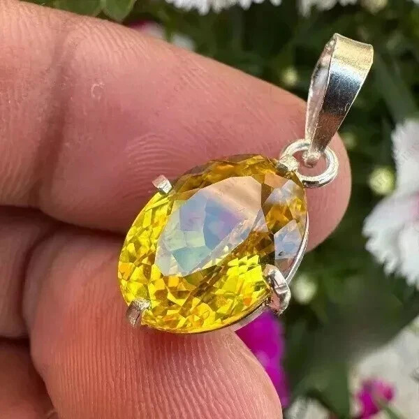 22 Ct Natural Yellow Sapphire Oval Cut 925 Solid Silver Pendant Gemstone+ Gift