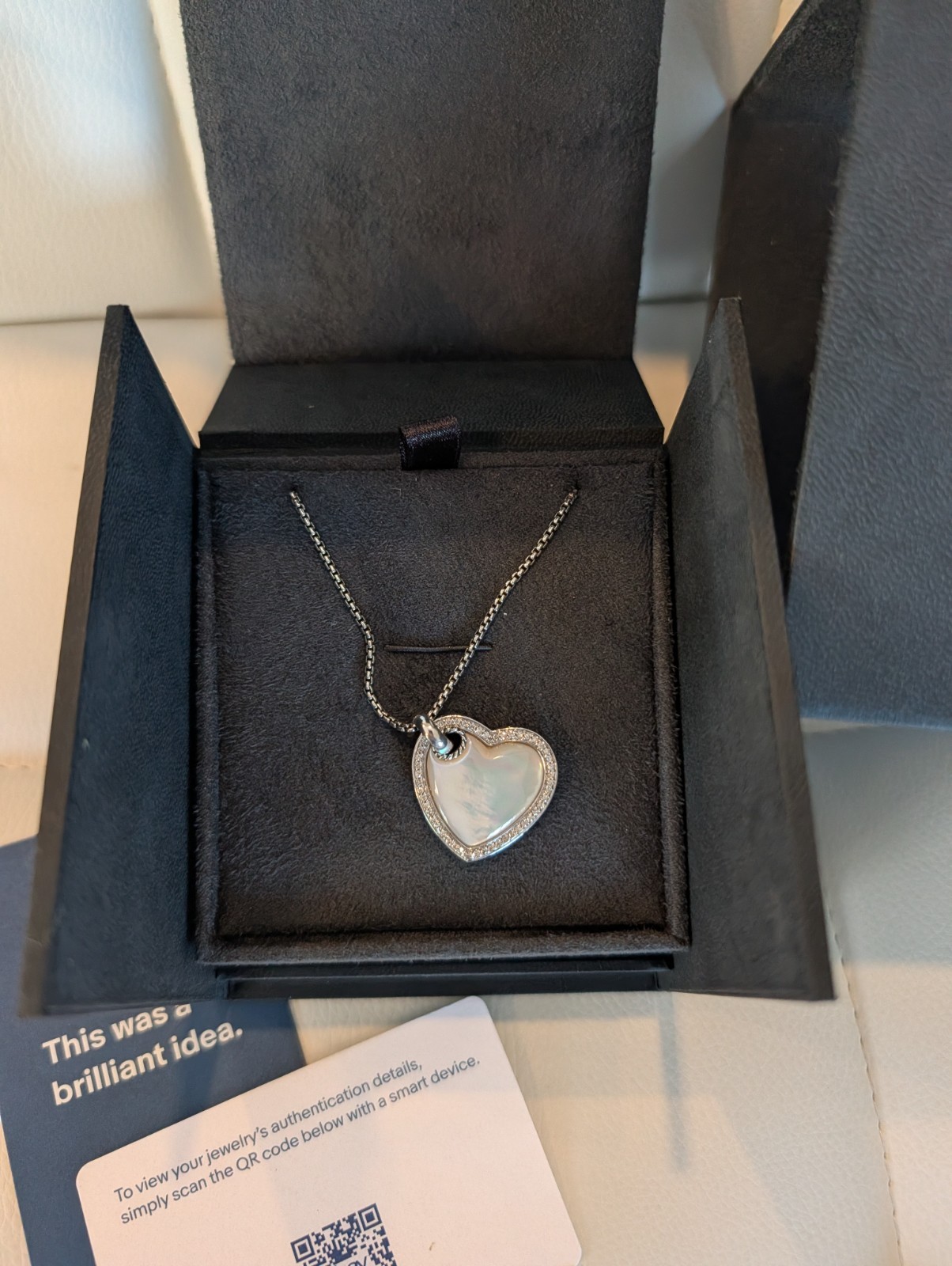 David Yurman Heart Diamond Mother Of Pearl Pendant Necklace 16-18″ Gorgeous New