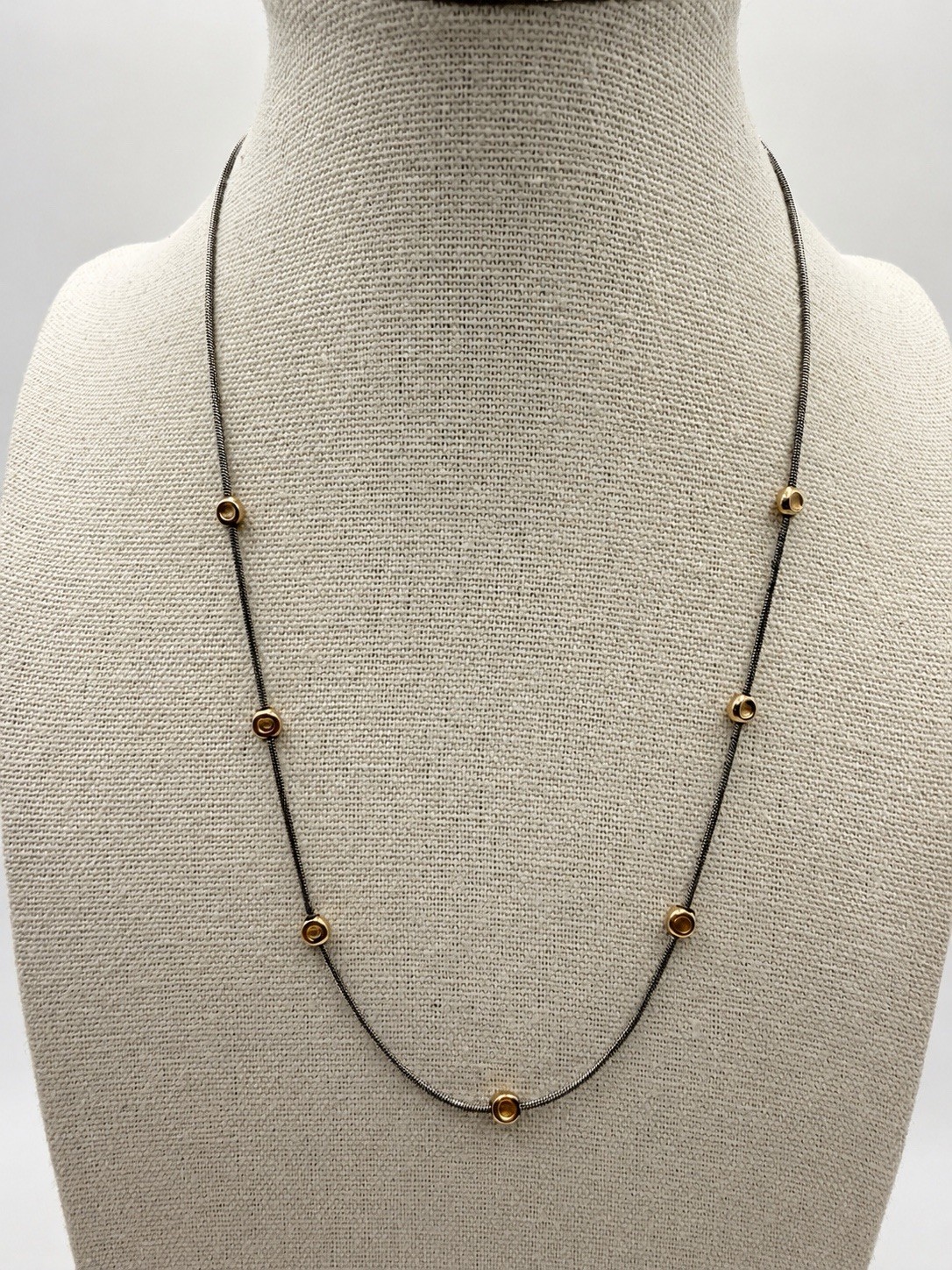 Sterling Silver 2 Tone Station Necklace Gold Vermeil Bead Silver Snake Chain 17″