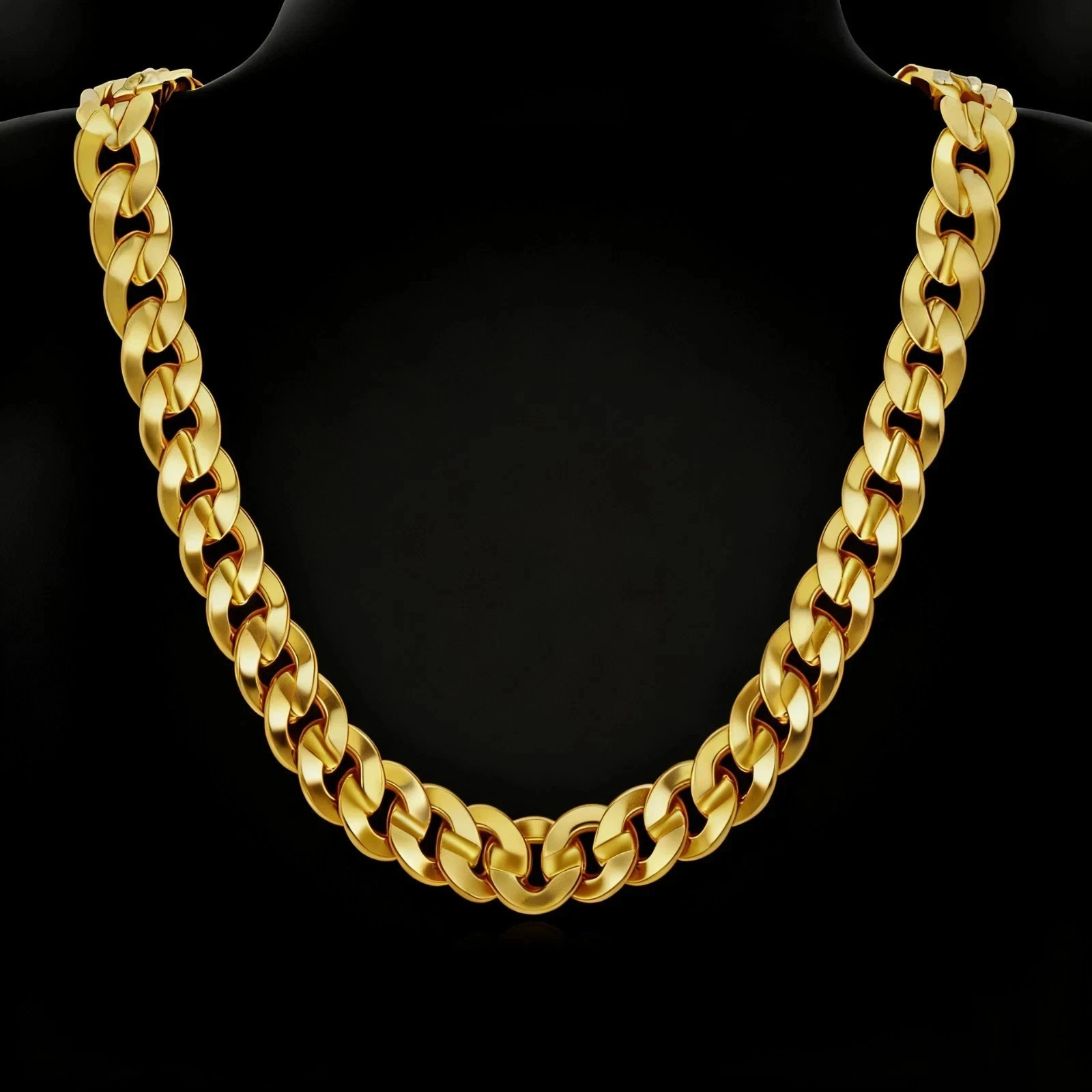 18K Solid Yellow Gold 10mm Cuban Link Chain Necklace Lobster Clasp