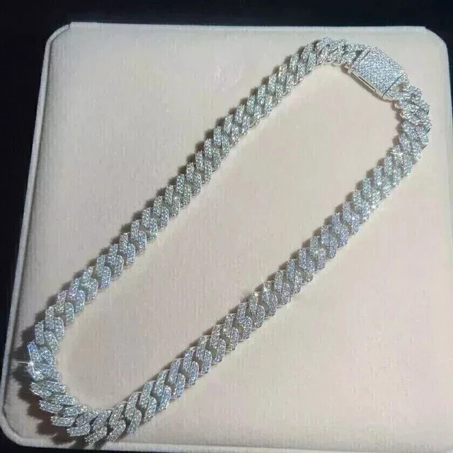 20Ct Lab-Created 14k White Gold Plated 12mm Chain Diamond Cuban Chain Men’s 22″