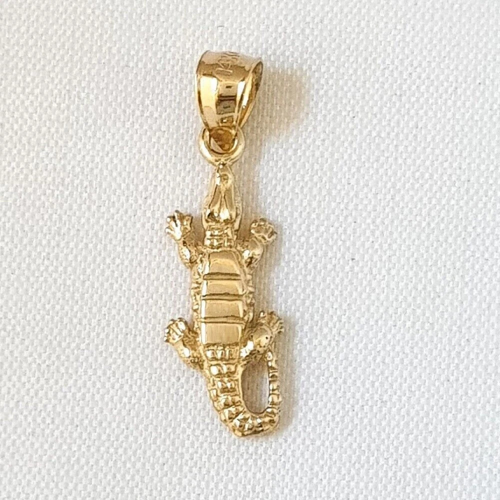 solid Alligator Crocodile Charm Fine jewelry Pendant 14k Yellow Gold Plated
