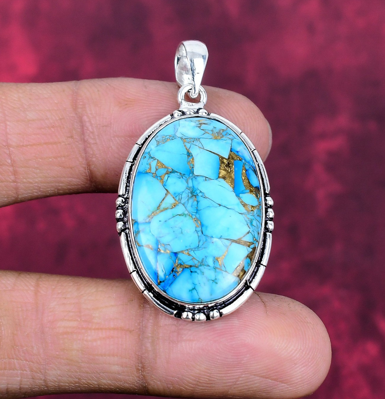 Blue Turquoise Gemstone Handmade 925 Solid Silver Jewelry Pendant Gifts For Love