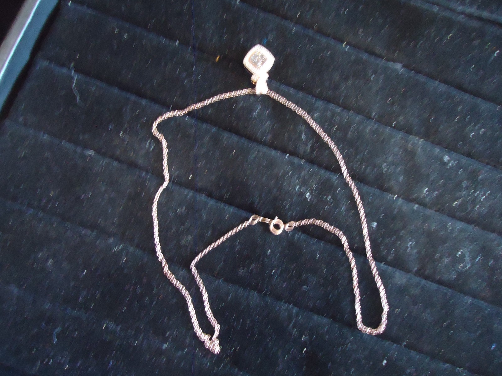 9.25 Sterling Silver Rose Gold Tone Necklace With Diamond shape Pendant Clear st