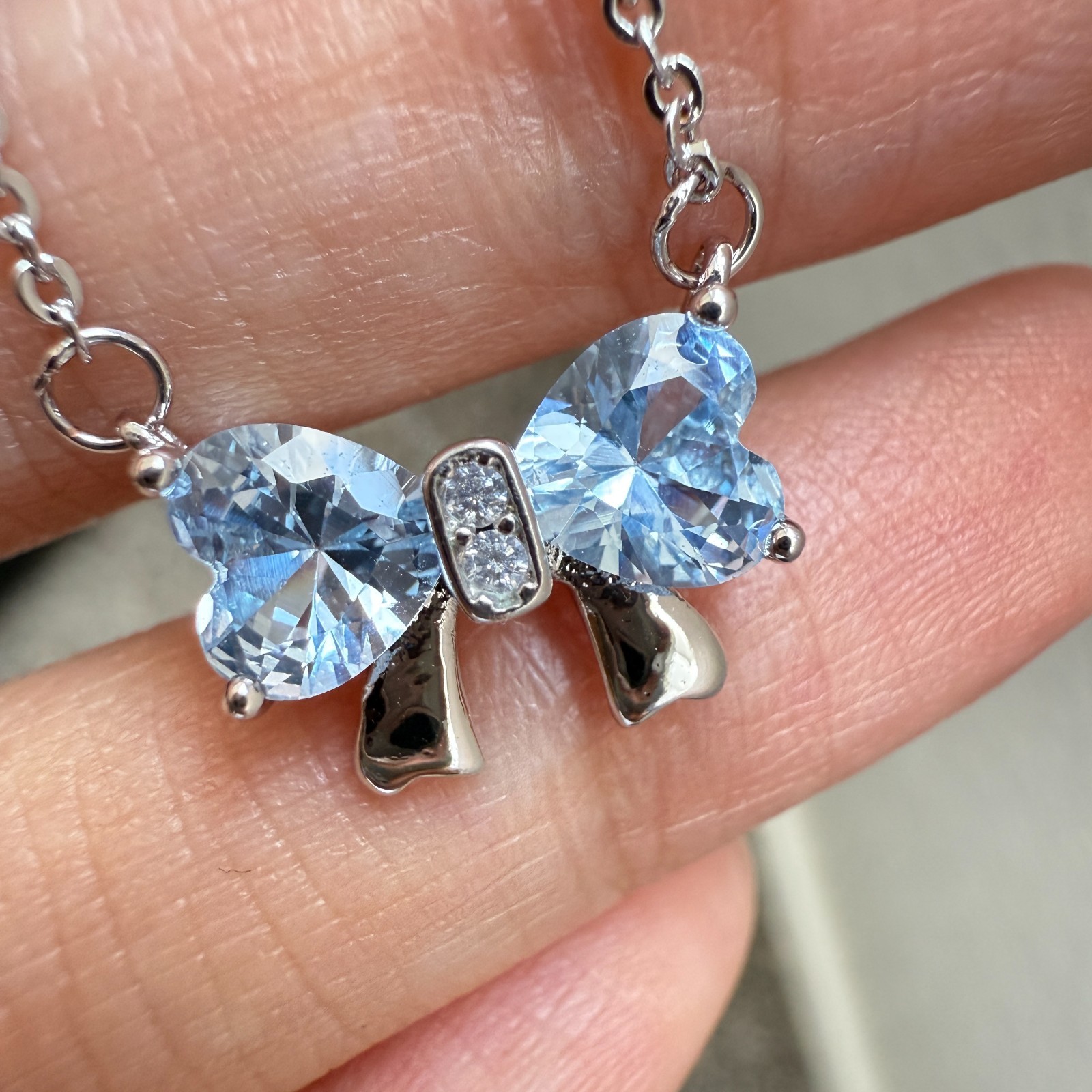 925 Sterling Silver Necklace 6mm Heart Natural Topaz Gemstone Zircon Chain Bow