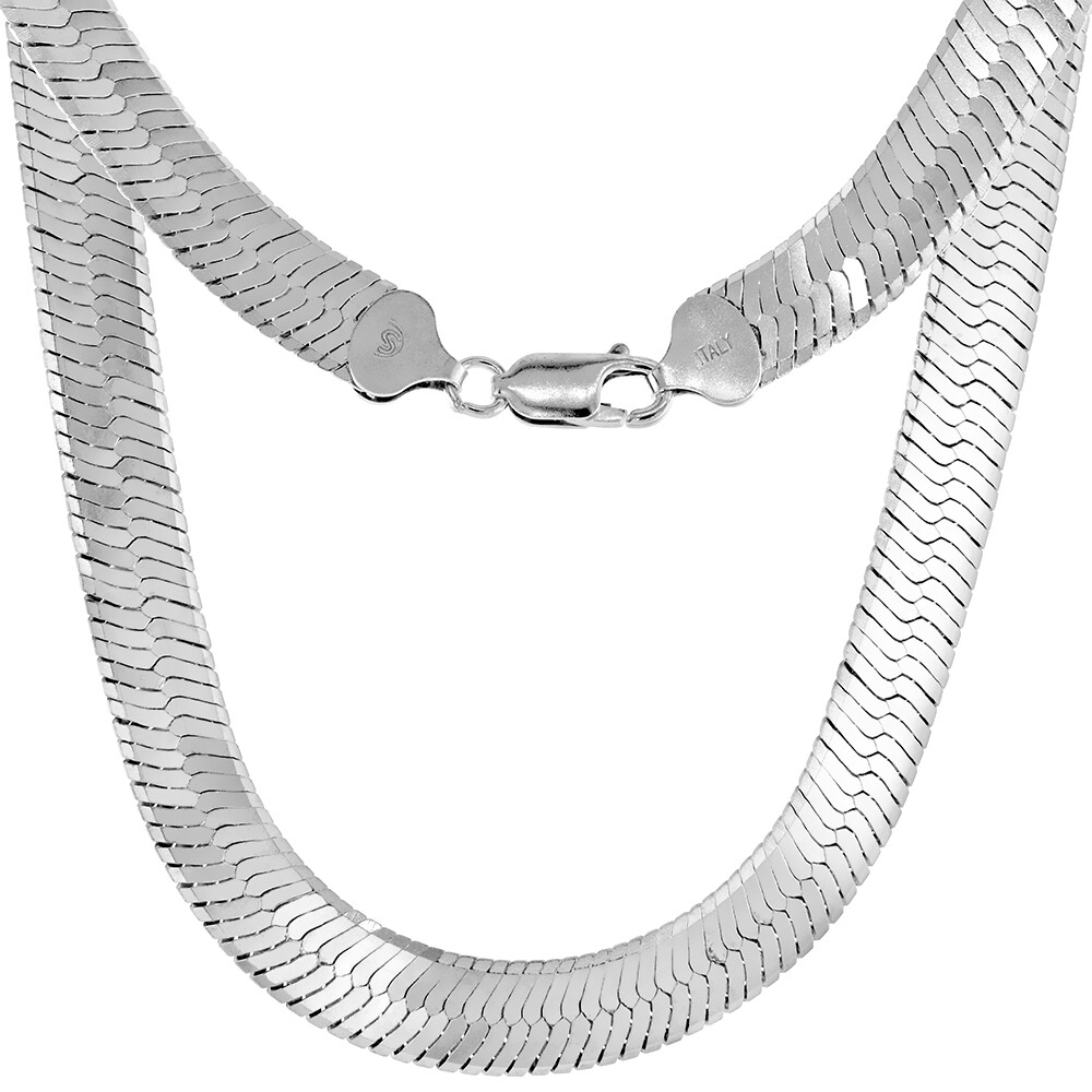 925 Sterling Silver Thick Beveled Edges Herringbone Chain Necklace 10mm 7″-30″