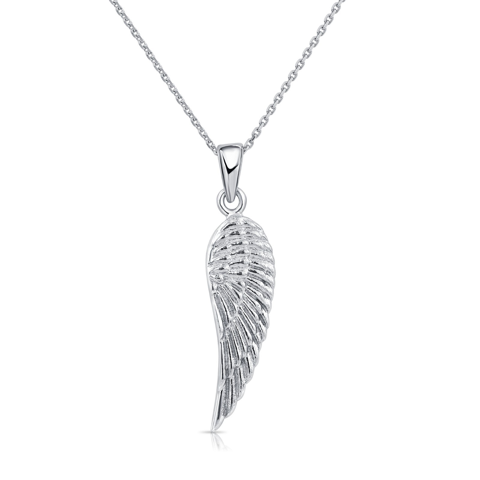 Solid 925 Sterling Silver Angel Wing Pendant Charm Necklace 18″ Cable Chain
